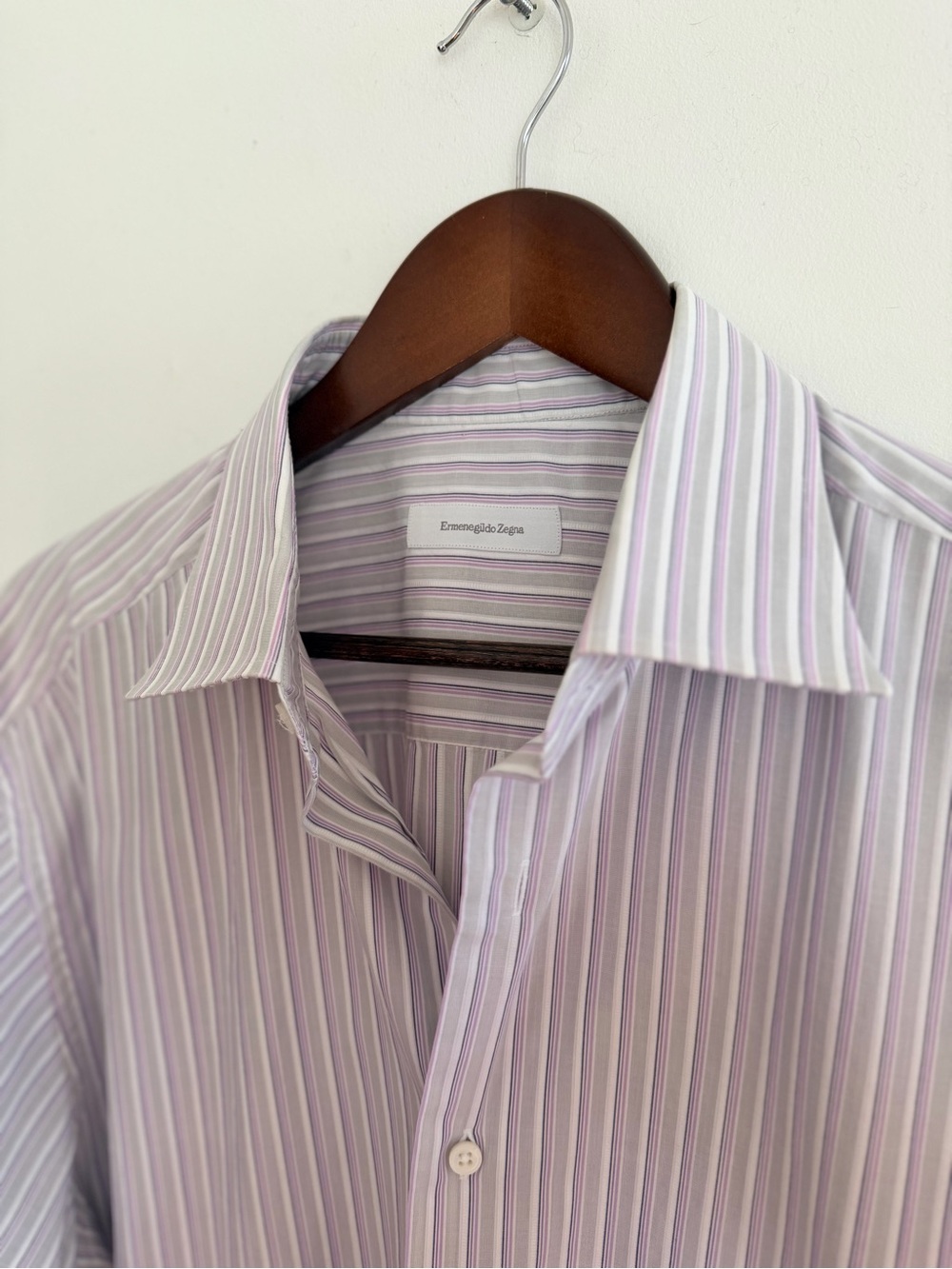 Ermenegildo Zegna Lavender and White Striped Dress Shirt